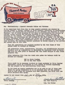DOCUMENT Colonel Parker letterhead 1963 with Elvis